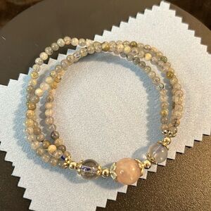 Rose and Clear Quartz with Labradorite Beaded Stretchable Bracelet